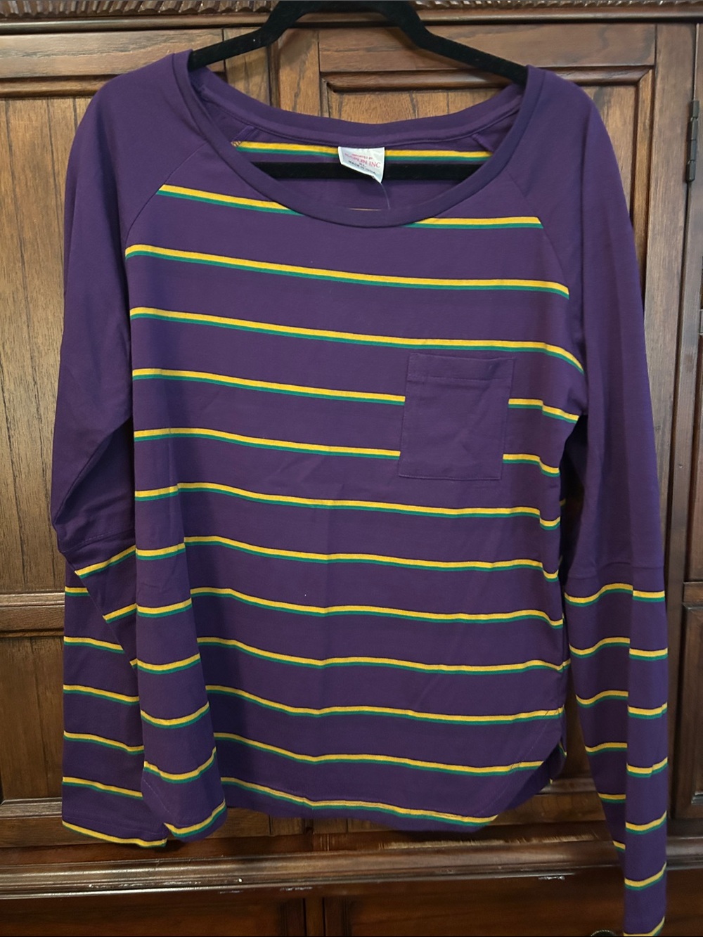 Kaplan Purple Long Sleeve Tee with Yellow & Green Stripes
